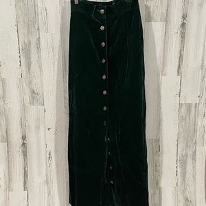 VINTAGE Union Made Green Velvet Long Button Down Skirt
